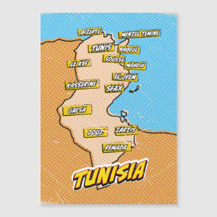 Pop Art Illustrated Tunisia map