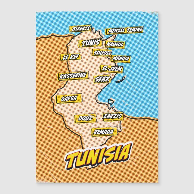 Pop Art Illustrated Tunisia map (Front)