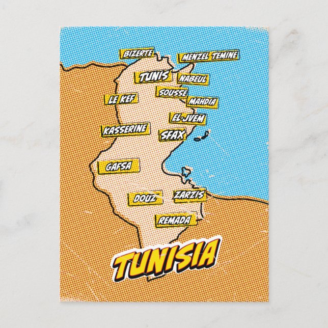 Pop Art Illustrated Tunisia map Postcard (Front)