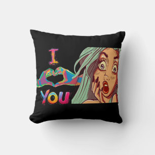 Pop Art Illustration of Heart Hands - I Love you  Cushion
