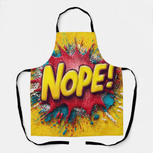 Pop Art Illustration with Bold Yellow 'NOPE Apron