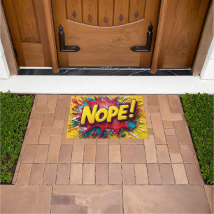 Pop Art Illustration with Bold Yellow 'NOPE Doormat