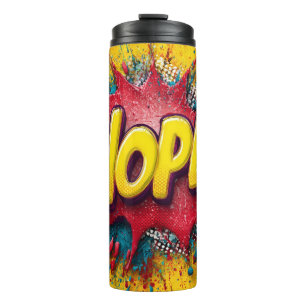 Pop Art Illustration with Bold Yellow 'NOPE Thermal Tumbler