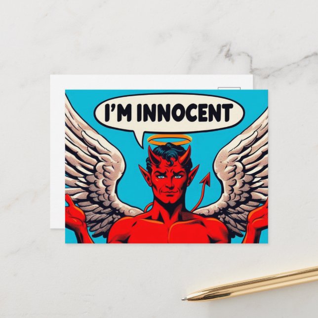 Pop Art Innocent Devil Postcard (Front/Back In Situ)