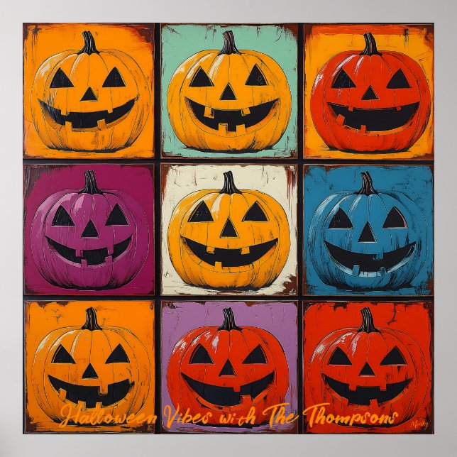 Pop Art Jack-o'-Lantern Grid Halloween Wall Art (Front)