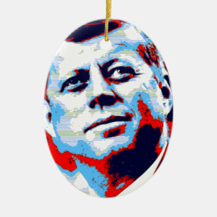 Pop Art JFK John F. Kennedy Red Blue Ceramic Ornament