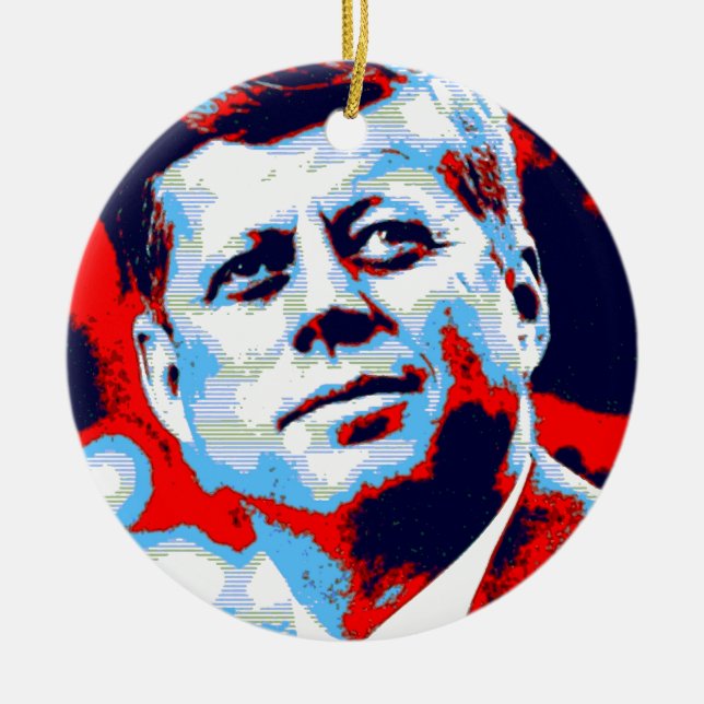 Pop Art JFK John F. Kennedy Red Blue Ceramic Tree Decoration (Front)