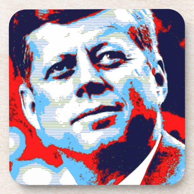 Pop Art JFK John F. Kennedy Red Blue Coaster (Front)