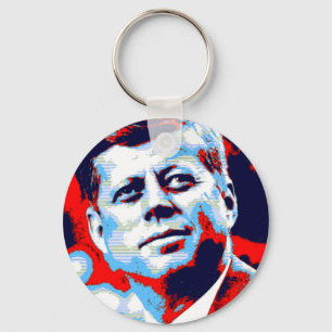 Pop Art JFK John F. Kennedy Red Blue Key Ring