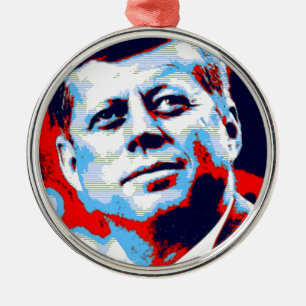 Pop Art JFK John F. Kennedy Red Blue Metal Tree Decoration