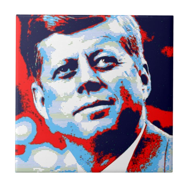 Pop Art JFK John F. Kennedy Red Blue Tile (Front)