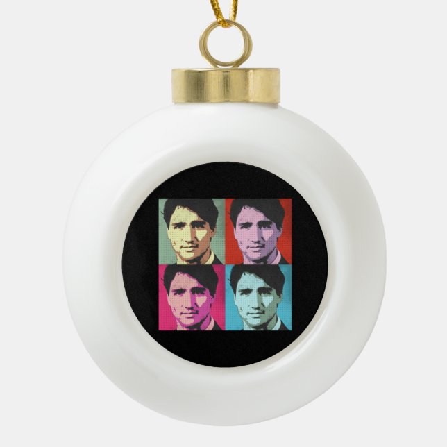 Pop Art Justin Trudeau - Full Size -.png Ceramic Ball Christmas Ornament (Front)