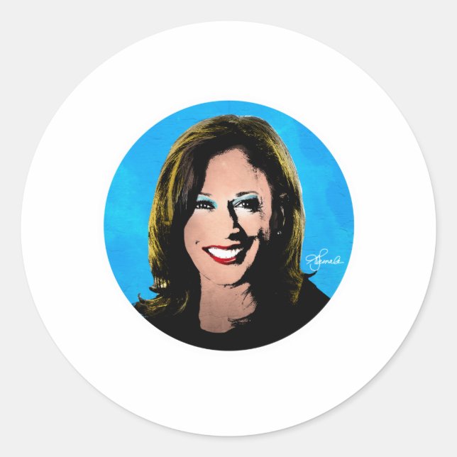 POP ART KAMALA HARRIS PORTRAIT CLASSIC ROUND STICKER (Front)