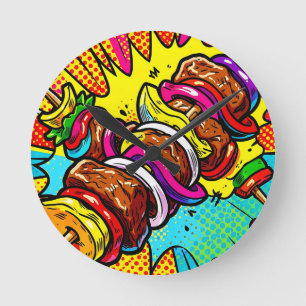 Pop Art Kebab Explosion Round Clock