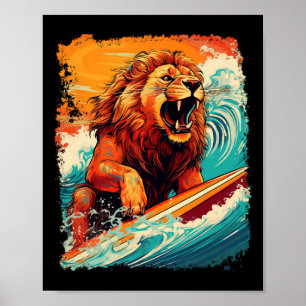 Pop Art King Jungle Animal Lion Paddle Board Surfi Poster