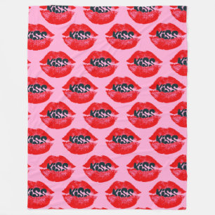 Pop Art Kiss Lips Repeat Fleece Blanket