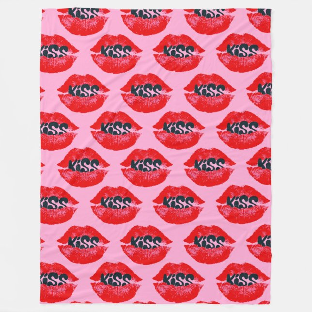 Pop Art Kiss Lips Repeat Fleece Blanket (Front)