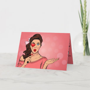 Pop Art Lady Heart Lollipop Valentine Holiday Card