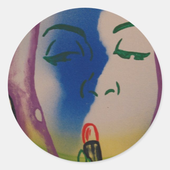 Pop Art Lady with Lipstick Classic Round Sticker (Front)