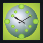 Pop Art Lime Suns Aqua 3D Designer Decor Gifts Square Wall Clock<br><div class="desc">This fun and unusual pop art clock is perfect in contemporary designer decor with its lime green sun dots in 3D and aqua sphere making it look as though they are set out from the surface. This cool clock is a wonderful housewarming party gift and a great addition to dorm...</div>