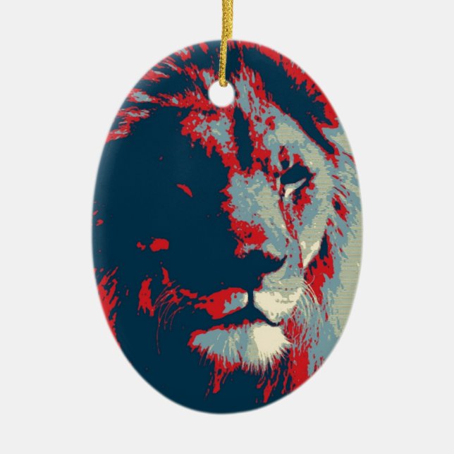 Pop Art Lion Ceramic Ornament (Front)