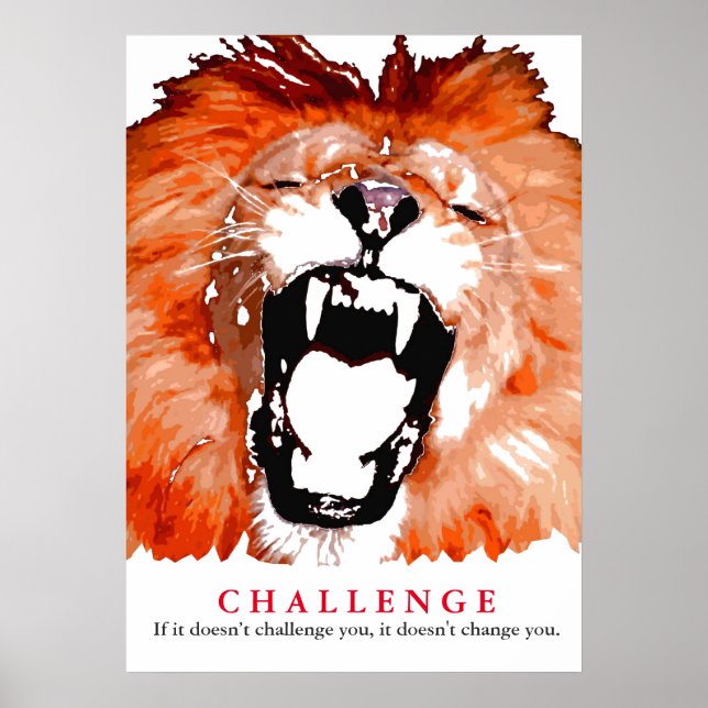Pop Art Lion Motivational Challenge Quote Poster (Front)