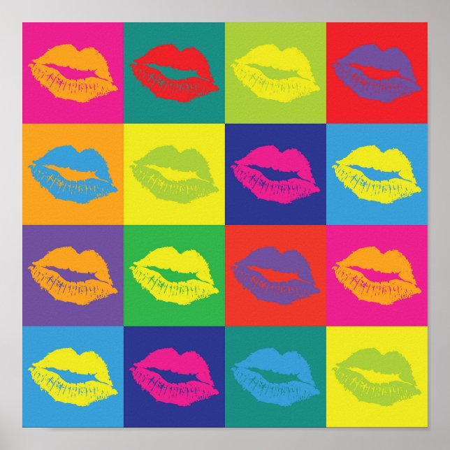 Pop Art Lips Kiss Marks Colourful Poster (Front)