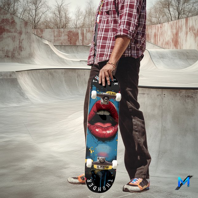 Pop Art Lips with Comic Expressions - Bold Retro Skateboard (Creator Uploaded)