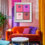 Pop Art Lotus Quartet Poster<br><div class="desc">This bold and modern design showcases four vibrant lotus flowers, each bathed in rich tones of pink, magenta, and red. The minimalist silhouette of the lotus, contrasted against energetic colour blocks, brings a contemporary flair to the timeless symbol of beauty and spiritual awakening. Whether you're looking to add a touch...</div>