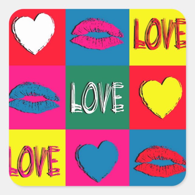 Pop art love square sticker (Front)
