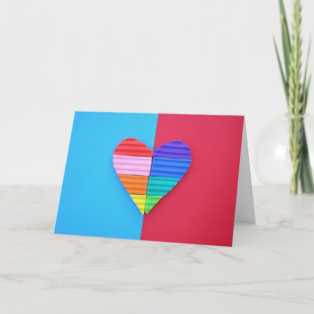 Pop Art Love Twin Valentine Rainbow Hearts Card (Front)