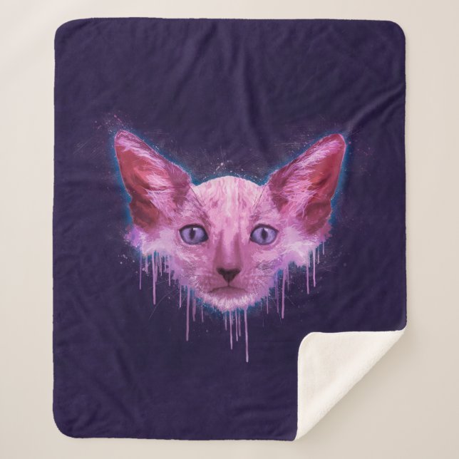 Pop Art Lykoi Cat Sherpa Blanket (Front)