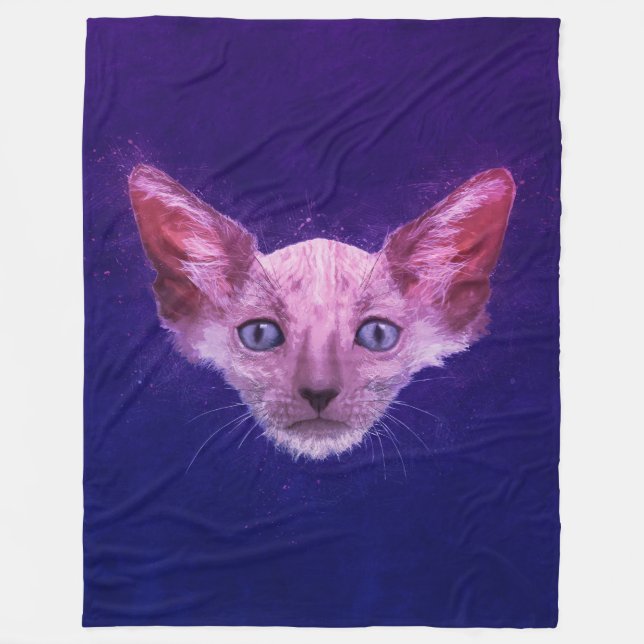 Pop Art Lykoi Werewolf Cat Fleece Blanket (Front)