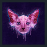 Pop Art Lykoi Werewolf Cat Poster<br><div class="desc">A textural digital painting of a Lykoi cat head with scratches,  splashes,  and drips over a rough textured background.</div>