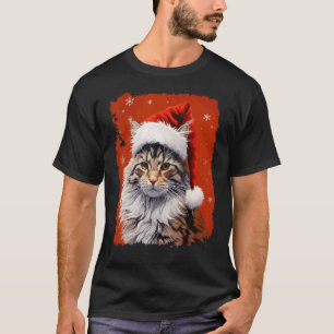Pop Art Maine Coon Christmas Cat Red T-Shirt