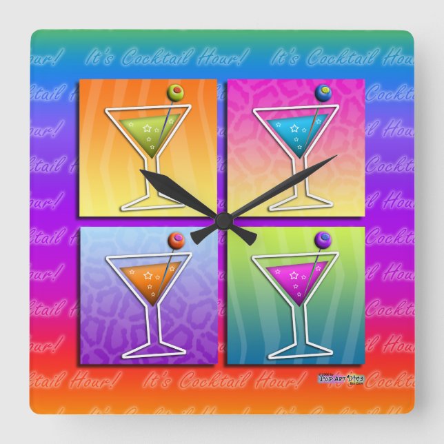 Pop Art MARTINIS Square WALL CLOCK (Front)