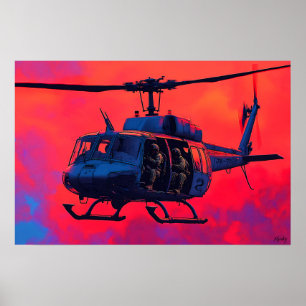 Pop Art Military Helicopter - Aviation Scene Poster