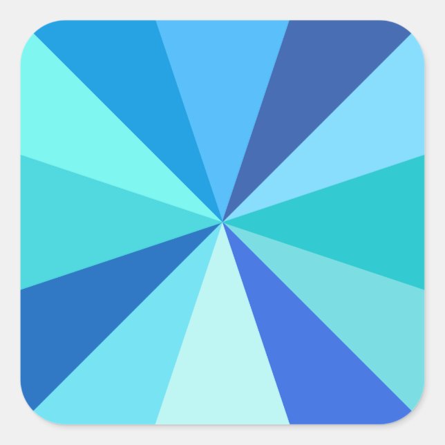 Pop Art Modern 60s Funky Geometric Rays in Blue Square Sticker (Front)