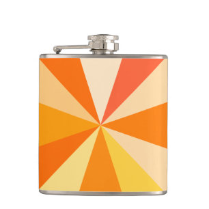 Pop Art Modern 60s Funky Geometric Rays in Orange Hip Flask