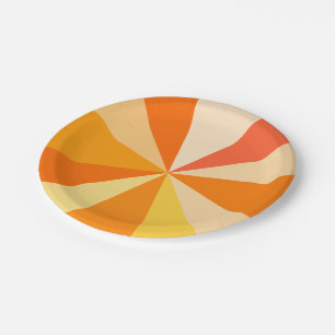 Pop Art Modern 60s Funky Geometric Rays in Orange Paper Plate