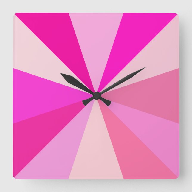 Pop Art Modern 60s Funky Geometric Rays in Pink Square Wall Clock (Front)