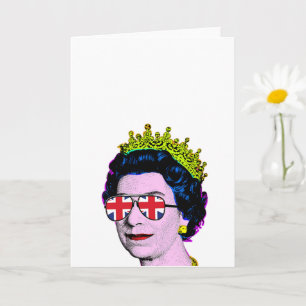 Pop Art Modern Fun HM Queen in Union Jack glasses Card