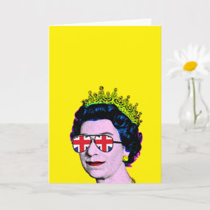 Pop Art Modern Fun HM Queen in Union Jack glasses Card