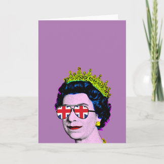 Pop Art Modern Fun HM Queen in Union Jack glasses  Card