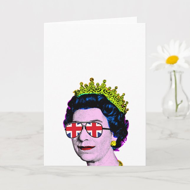 Pop Art Modern Fun HM Queen in Union Jack glasses  Card (Small Plant)