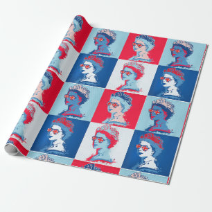 Pop art Modern HM Queen with Union Jack glasses   Wrapping Paper