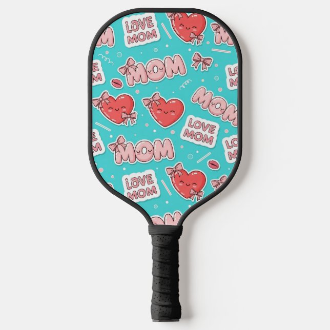 Pop Art MOM Love Pattern in Turquoise (1) Pickleball Paddle (Front)
