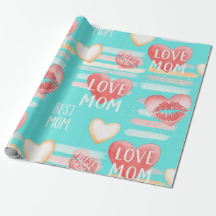 Pop Art MOM Love Pattern in Turquoise (2) Wrapping Paper