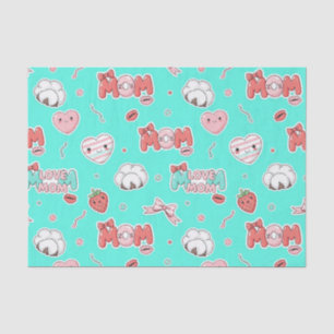 Pop Art MOM Love Pattern in Turquoise (3) Tissue Paper