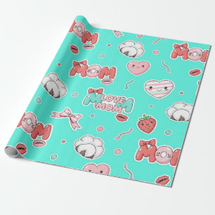 Pop Art MOM Love Pattern in Turquoise (3) Wrapping Paper